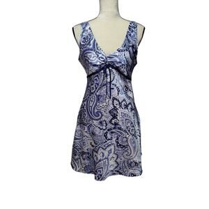 Vintage Y2K Jones New York Sz M Blue Paisley Babydoll Slip Dress V Neck